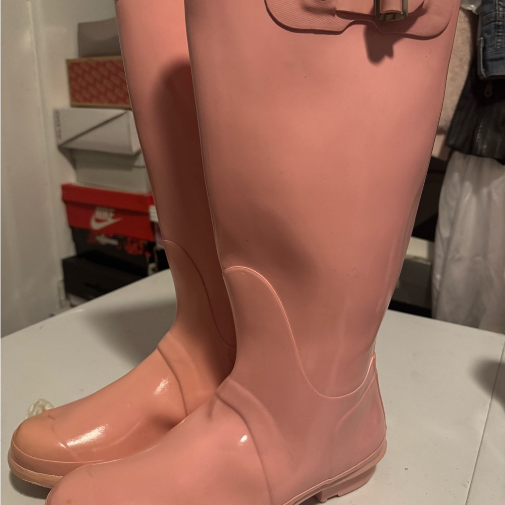 Hunter Pink Winter Rain Boots Glossy Finish